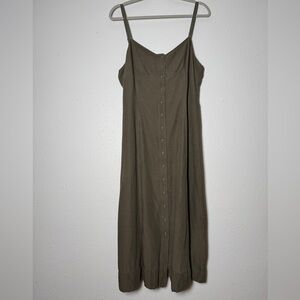 New York & Company Vintage Green Midi Maxi Button Front Linen Dress Size 14